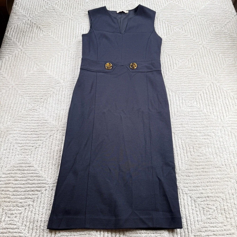 Tory Burch Sheath Dress Women's S Navy Blue Wool Blend Office Mod Preppy Classic
